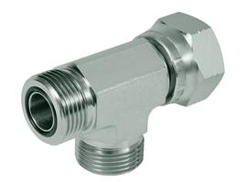 Adjustable L adaptor ORM-ORF-ORM (ORFS MALE THREAD - ORFS UNION NUT - ORFS MALE THREAD)