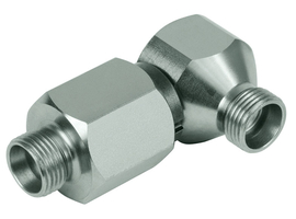 Swivel angled fitting with ball guidance D/W